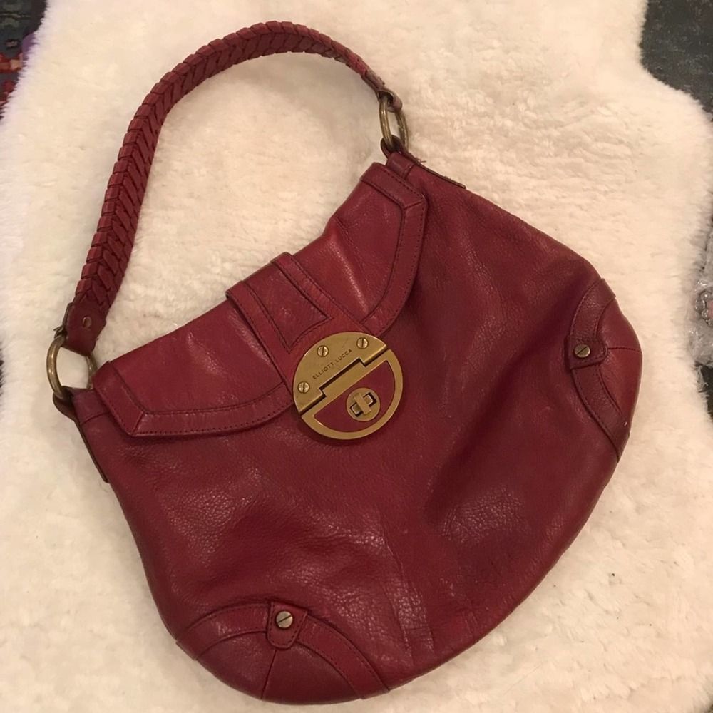 Elliott Lucca Red Leather Sling Hobo Bag Braided